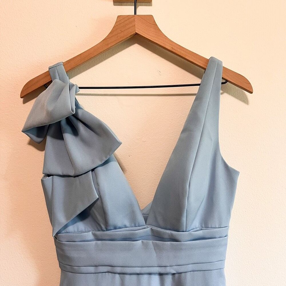 Mac Duggal Blue Sleeveless V Neck Bow Detail Mermaid Gown Size 2 - Picture 6 of 10